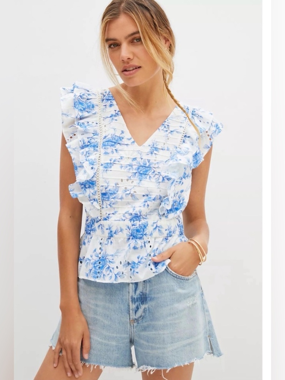 FOREVER THAT GIRL X ANTHROPOLOGIE Fluttered Eyelet Top US Size 14